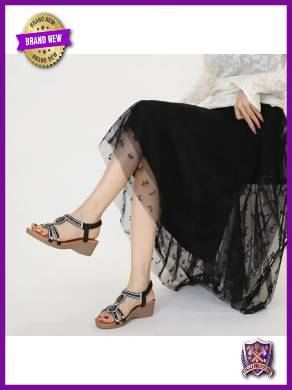 Wedge Sandals Rhinestone Bohemia Elastic Ankle Strap Open Toe Low Heel Summer